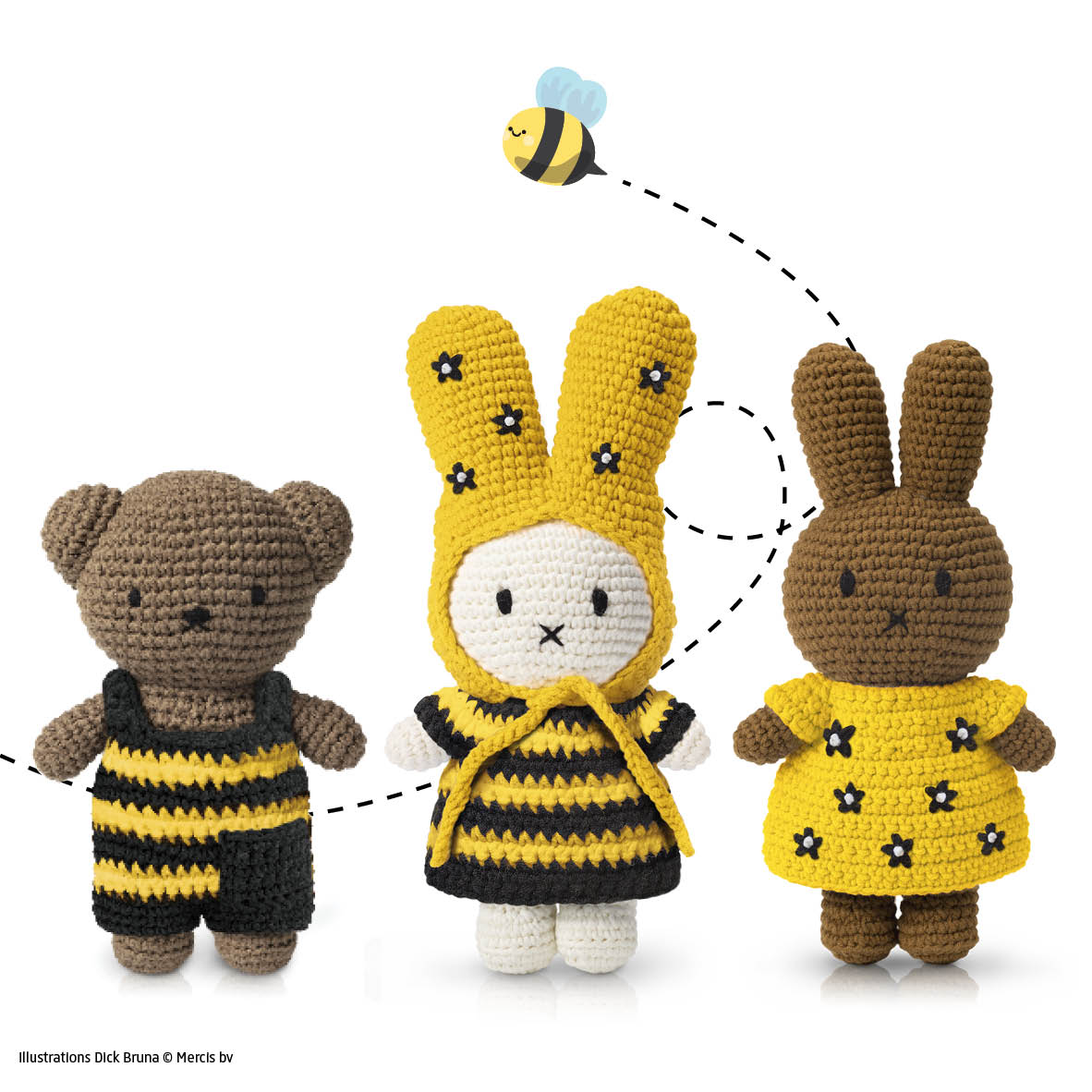 brown crochet bear boris yellow black striped clothing