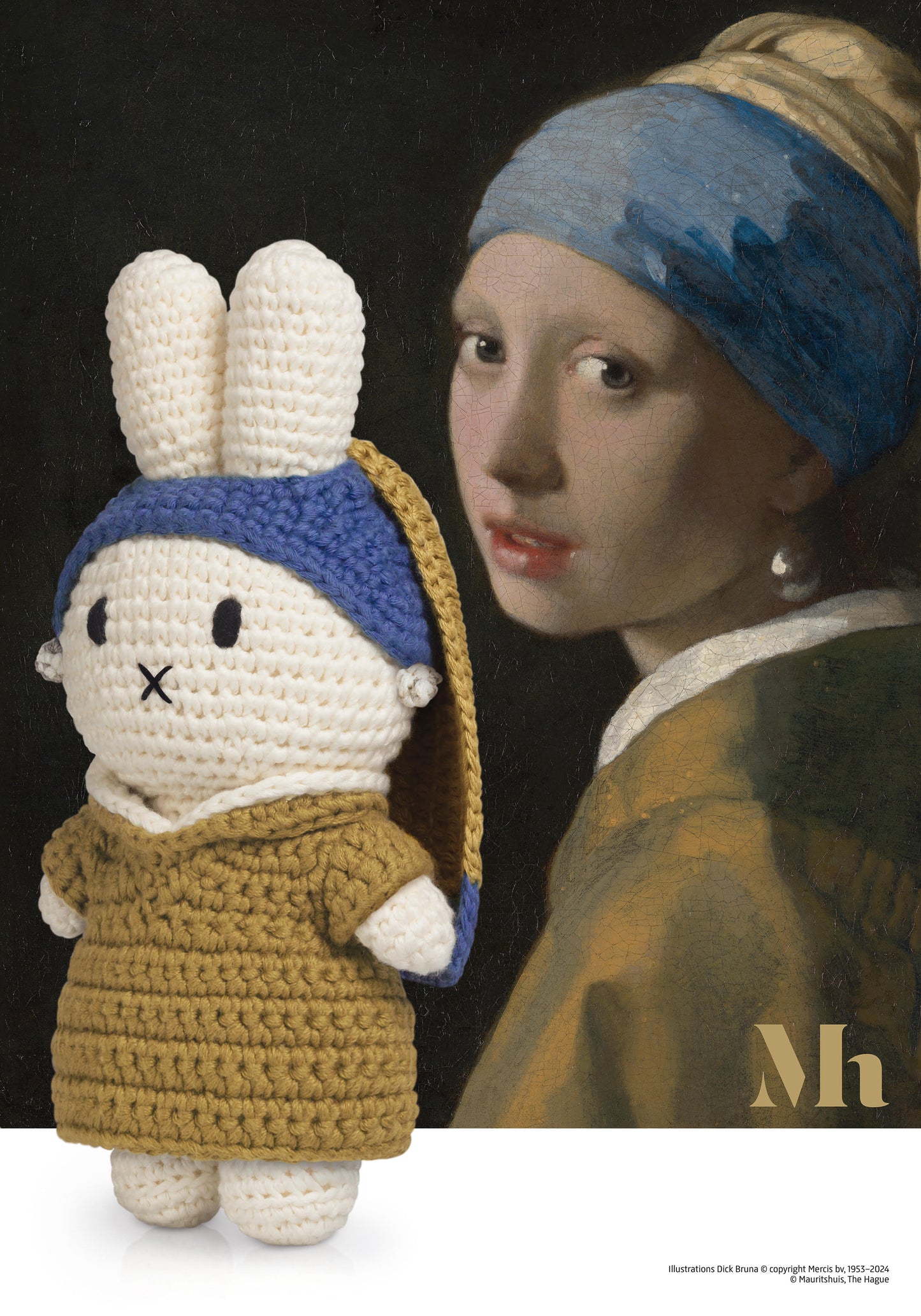 Miffy crochet doll blue headscarf pearl earring style