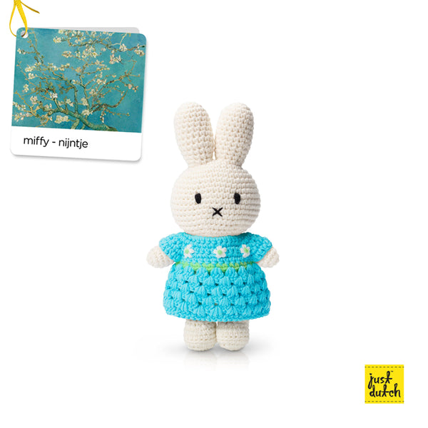 handmade miffy crochet doll blue almond blossom dress van gogh inspired soft toy