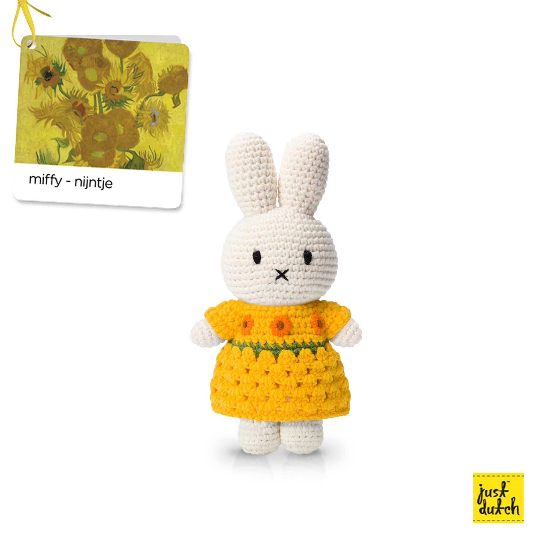 miffy crochet doll wearing sunflower dress handmade soft toy