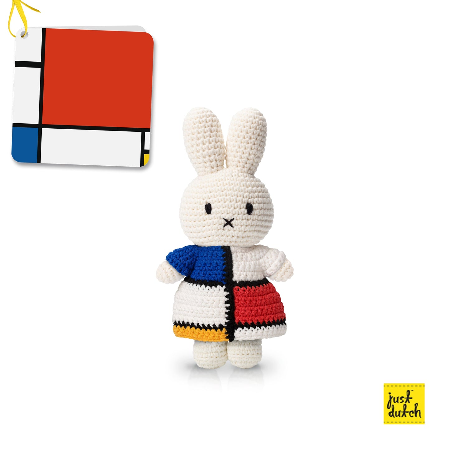 Miffy Piet Mondrian plush doll wearing a colorful Mondrian inspired outfit