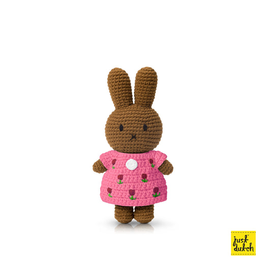 melanie crochet doll wearing tulip dress handmade soft toy floral design