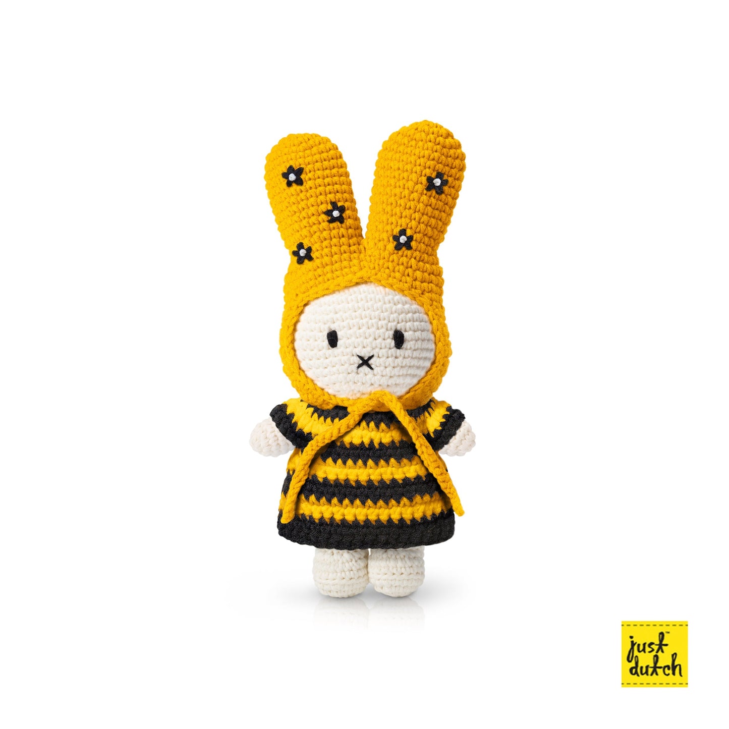 miffy crochet doll wearing bumble bee outfit with flower hat handmade soft toy