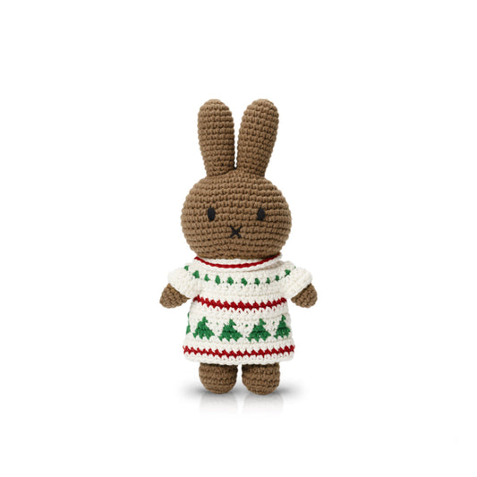 melanie crochet doll wearing christmas dress handmade holiday soft toy