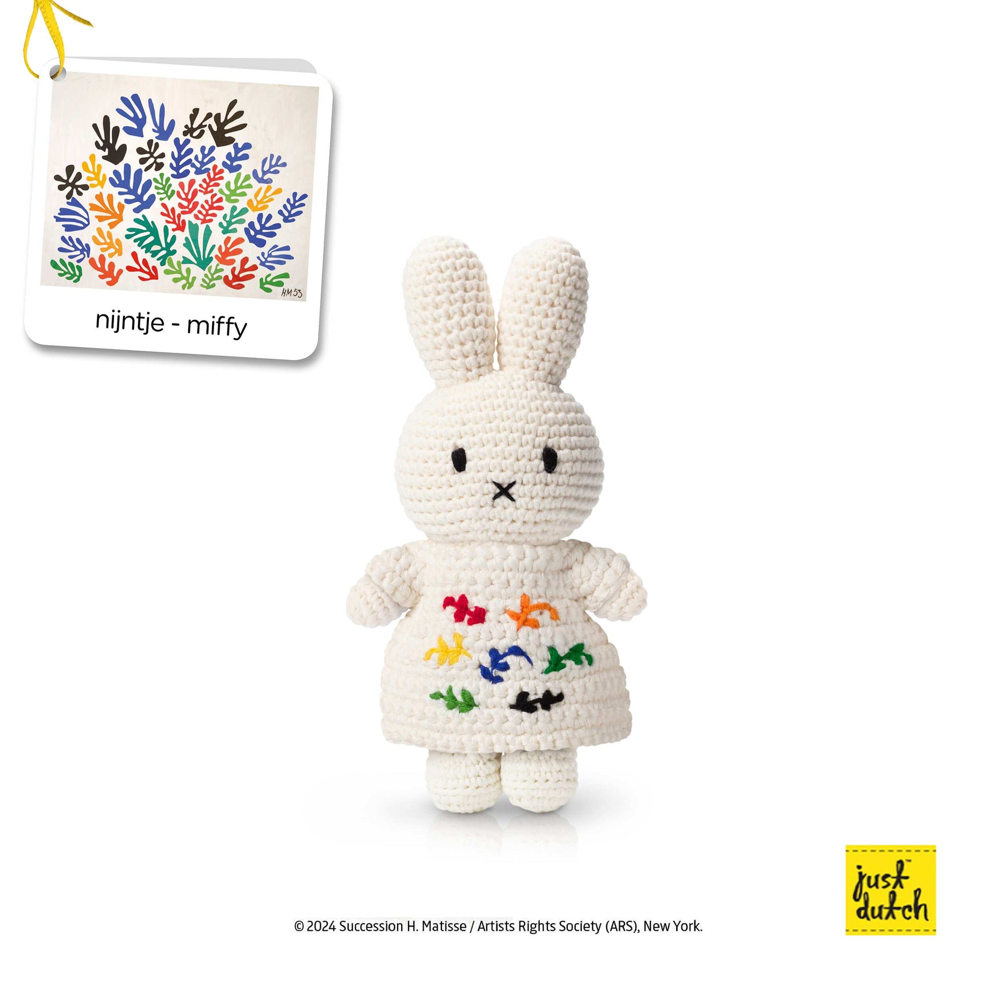 Miffy La Gerbe Matisse inspired crochet plush in colorful art themed dress